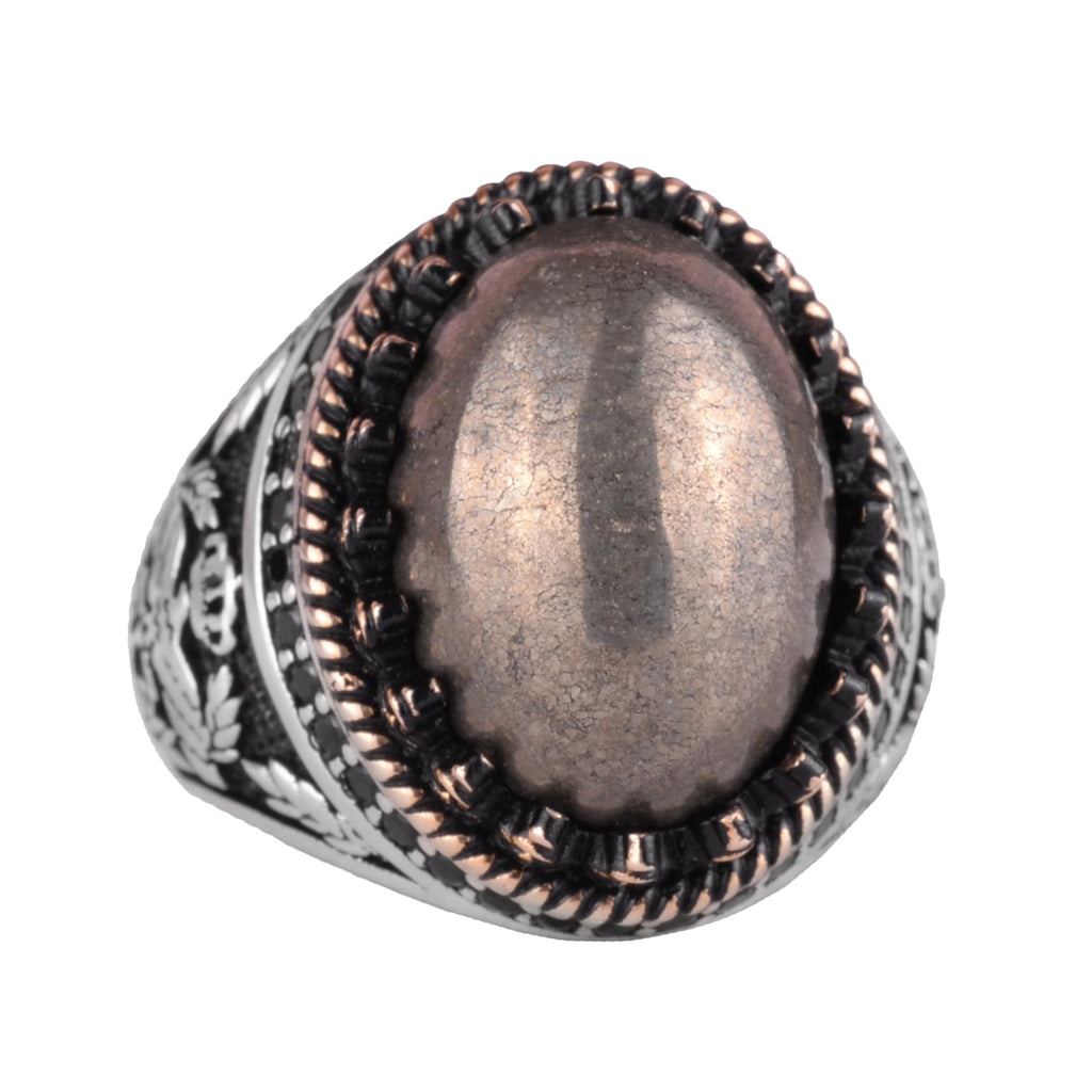 Natural Pyrite Stone Handmade Eagle Ring - 925 Sterling Silver