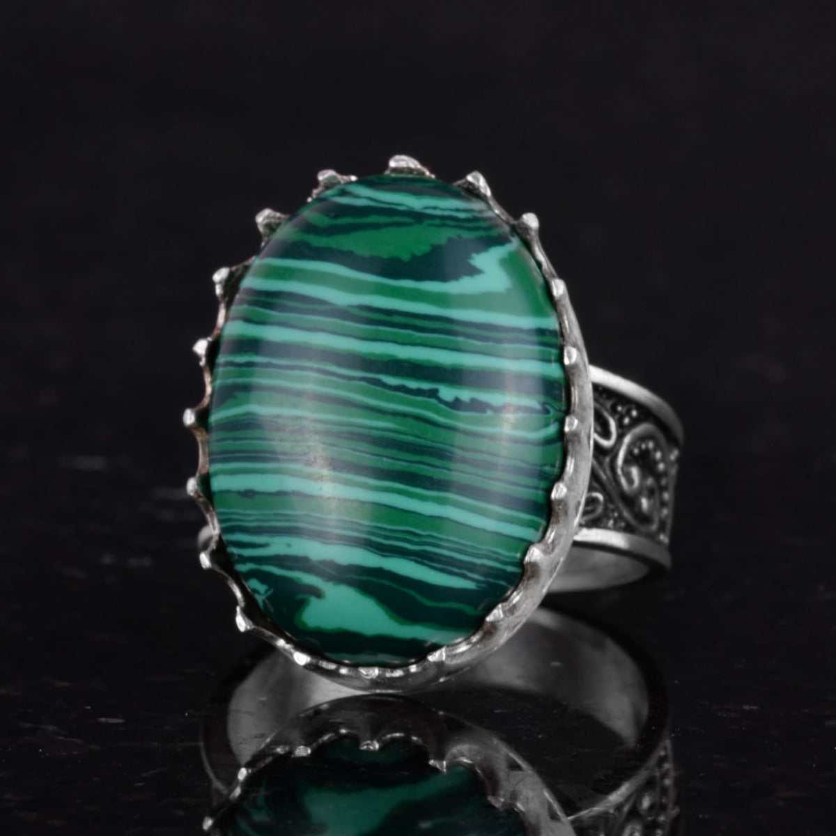 Natural Malachite Stone Ring - 925 Sterling Silver Handmade Ring — 6