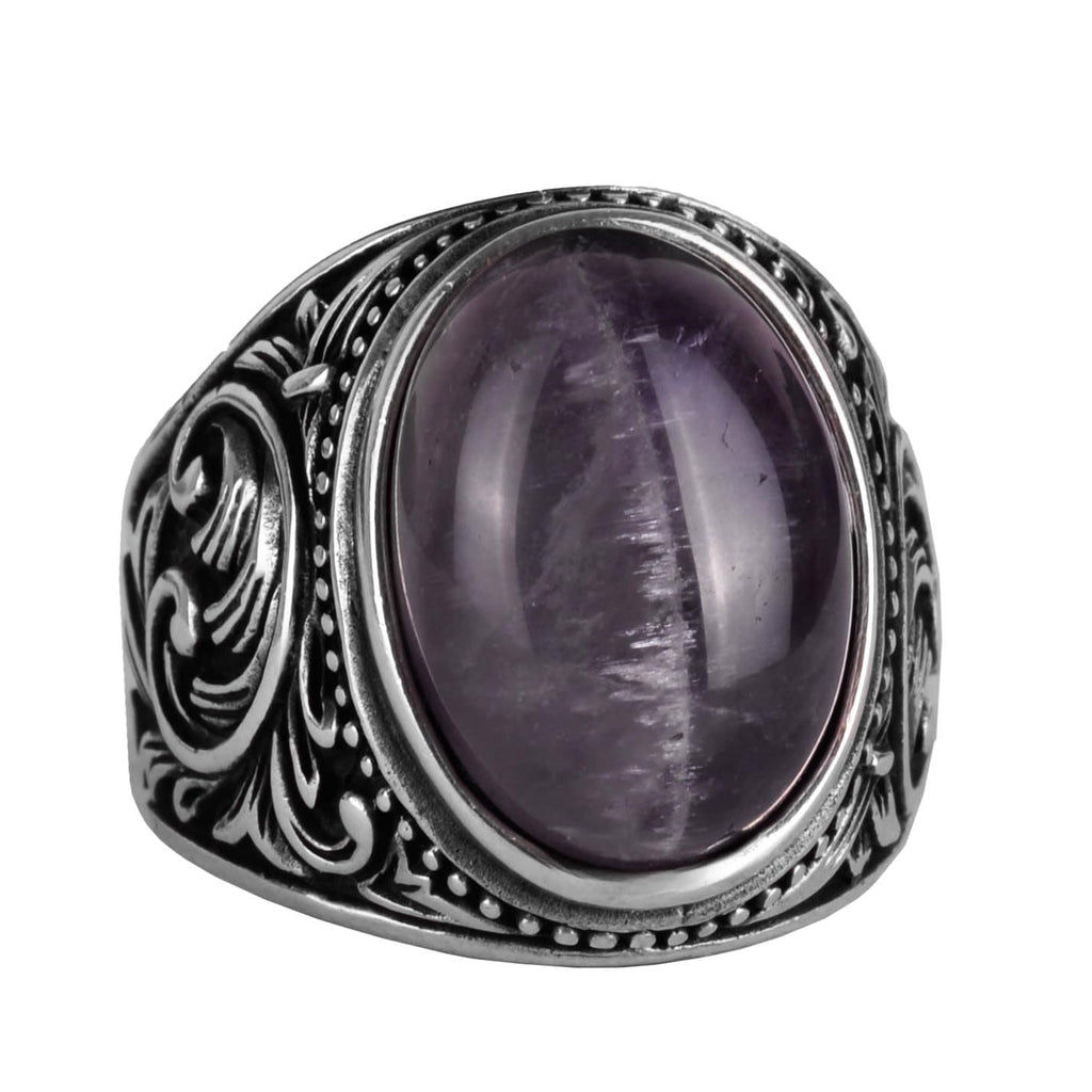Handmade Natural Amethyst Gemstone Ring - 925 Sterling Silver Men's Ring