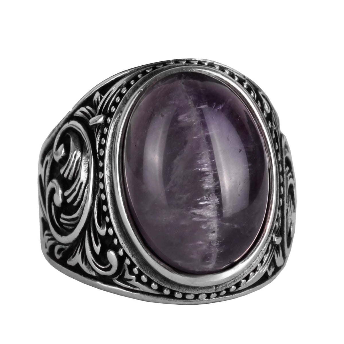 Handmade Natural Amethyst Gemstone Ring - 925 Sterling Silver Men's Ring