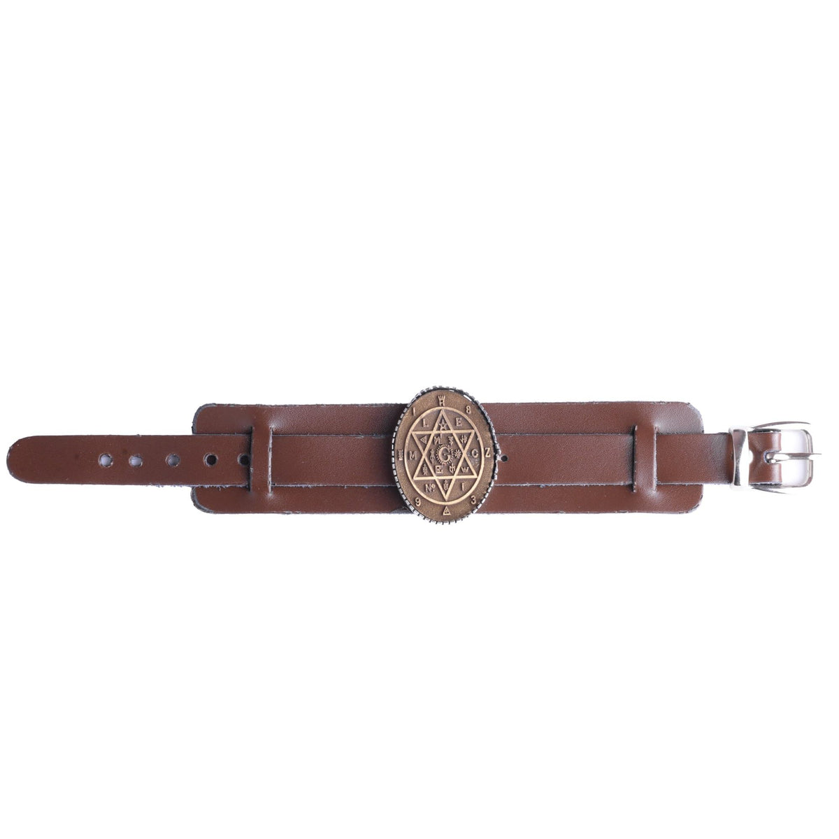 KAMBO Genuine Leather Cuff Bracelet for Men, Star of David Medallion in 925 Sterling Silver Frame, Handmade Wide Wristba