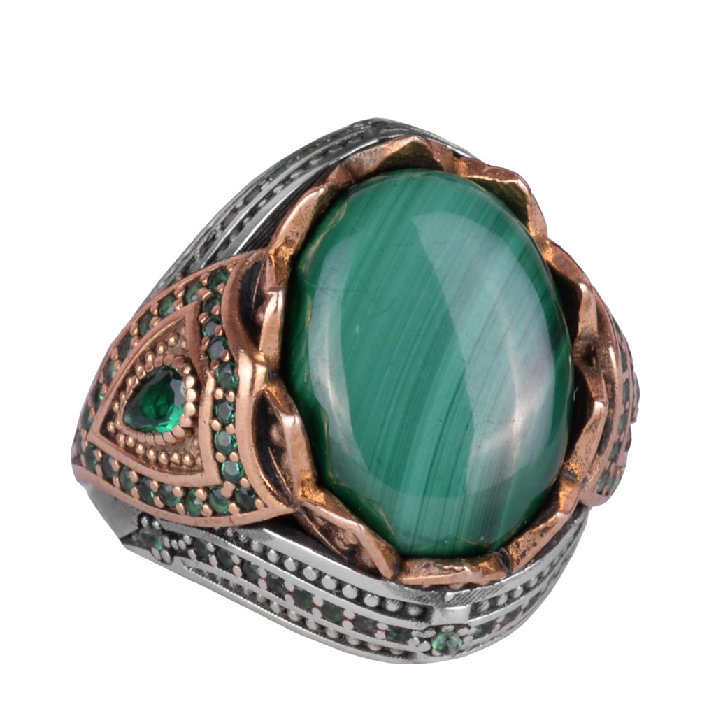 Natural Stone Handmade Ring - 925 Sterling Silver (Malachite)