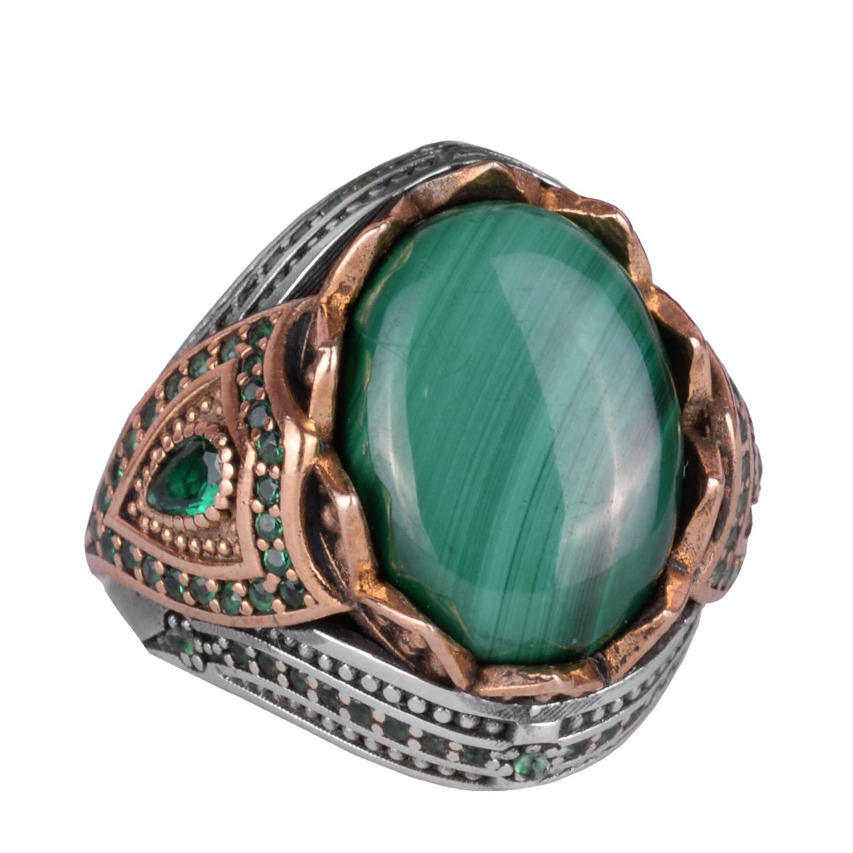 Natural Stone Handmade Ring - 925 Sterling Silver (Malachite)