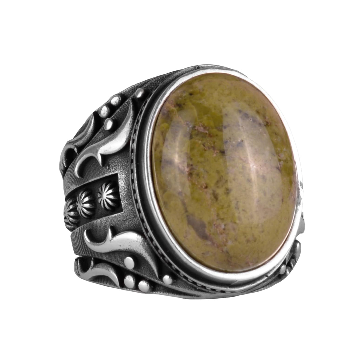 Handcrafted 925 Sterling Silver Men's Ring - with Natural Unakite Stone