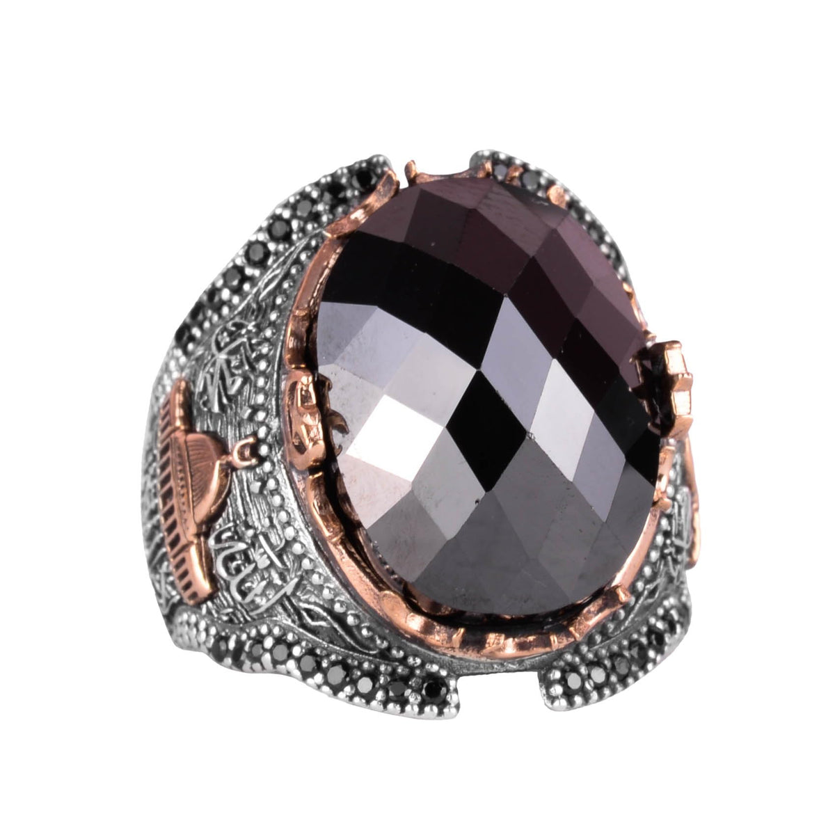 925 Sterling Silver Islamic Mosque Onyx Stone Men's Ring