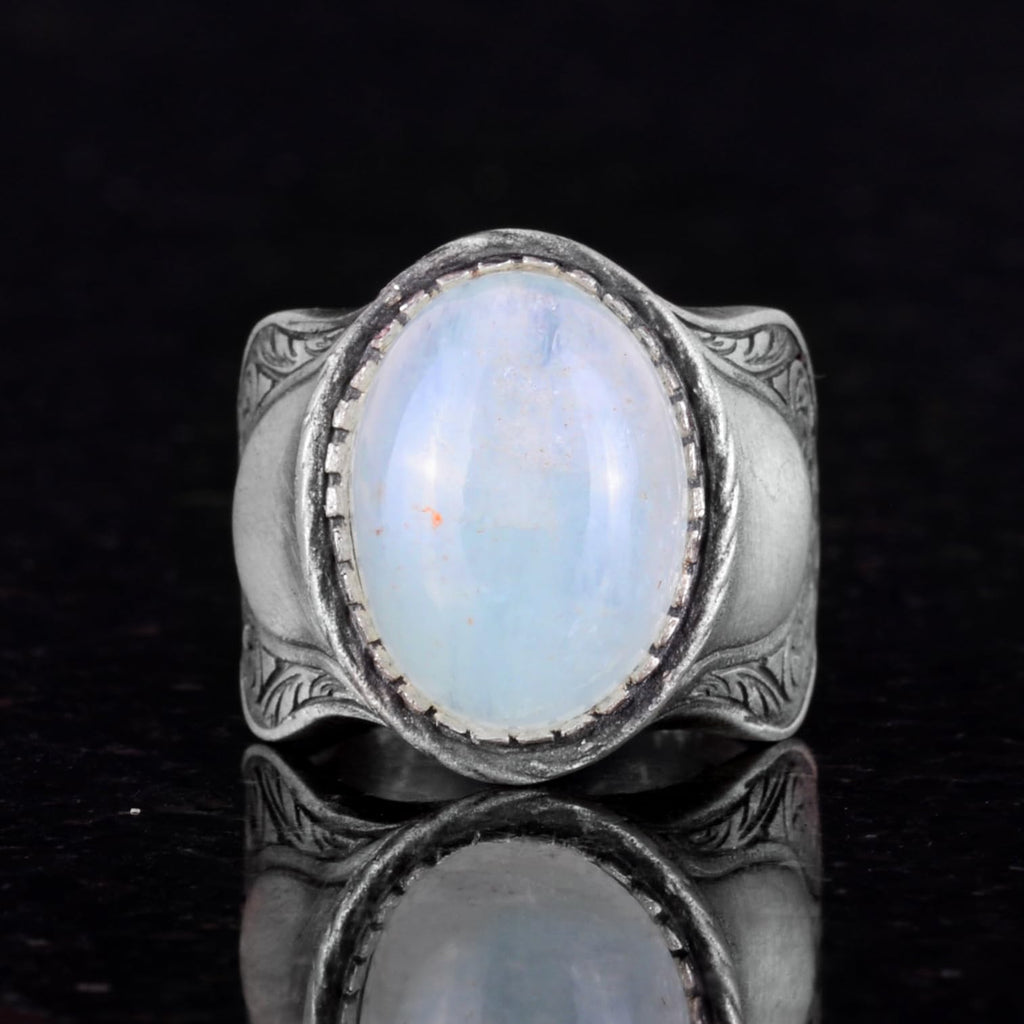 Natural Stone Ring, 925 Sterling Silver, Cabochon Aquamarine — 2