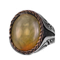 KAMBO Men's Natural Baltic Amber Stone Ring – 925 Sterling Silver Handmade Statement Ring – Authentic Amber Jewelry with Ottoman Style Details (Style-6)