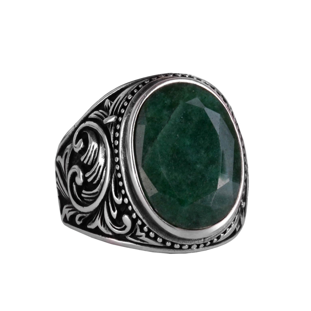 Natural Emerald Stone Ring - 925 Sterling Silver (Model-2)