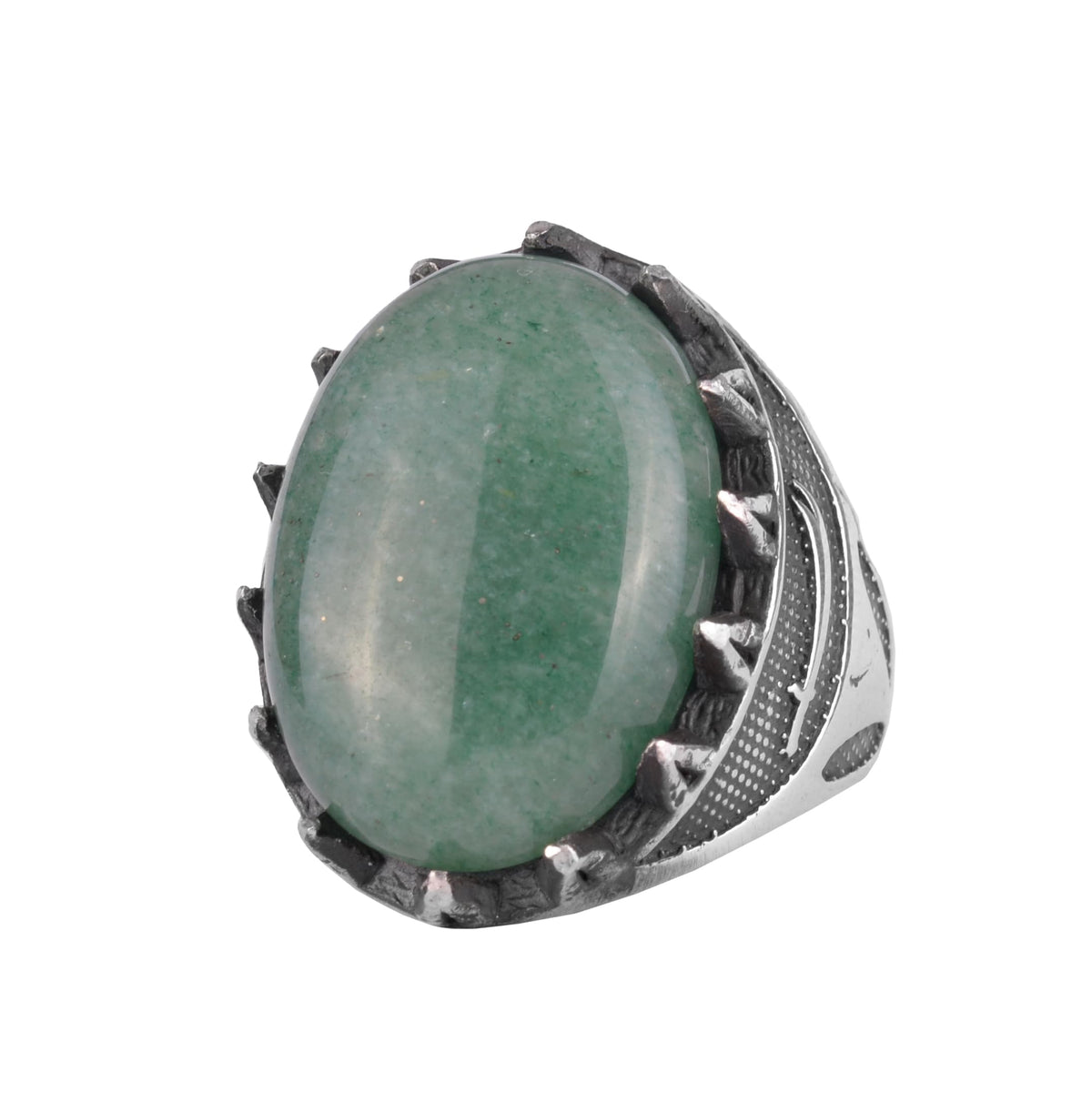 KAMBO Natural Stone Men's Large Ring – 925 Sterling Silver Ottoman Sword Motif Signet Ring (Amazonite)