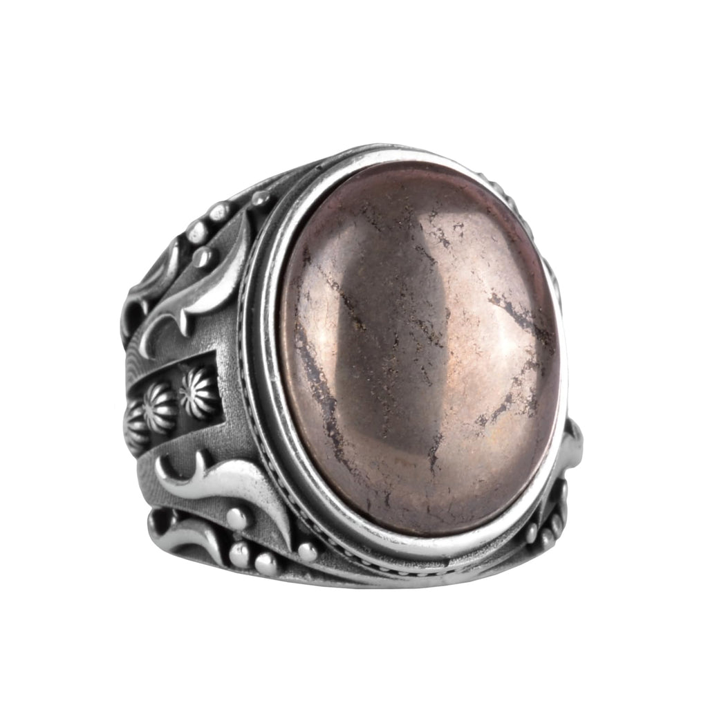 925 Sterling Silver Men's Ring - Natural Pyrite Stone Ring