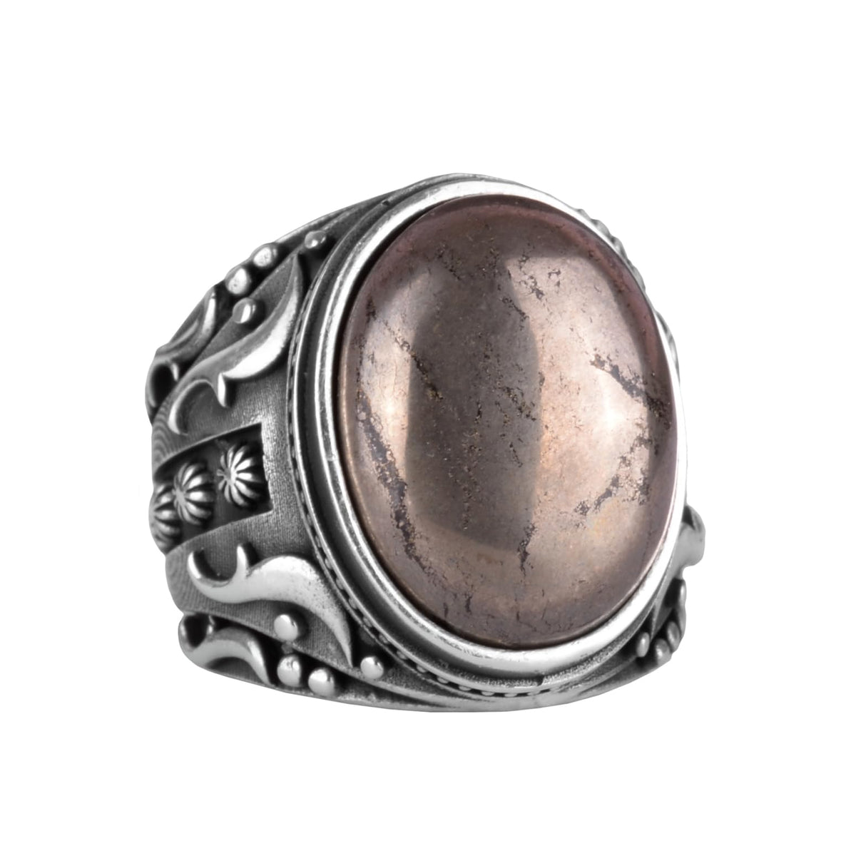 925 Sterling Silver Men's Ring - Natural Pyrite Stone Ring