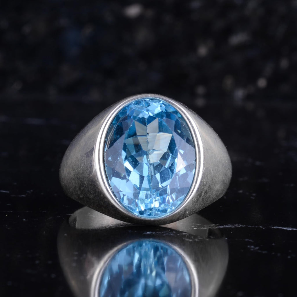 KAMBO Natural Blue Swiss Topaz Stone Men's Ring – Oval Cut Minimal Stone Ring – 925 Sterling Silver Handmade Elegant Men's Jewelry — 4