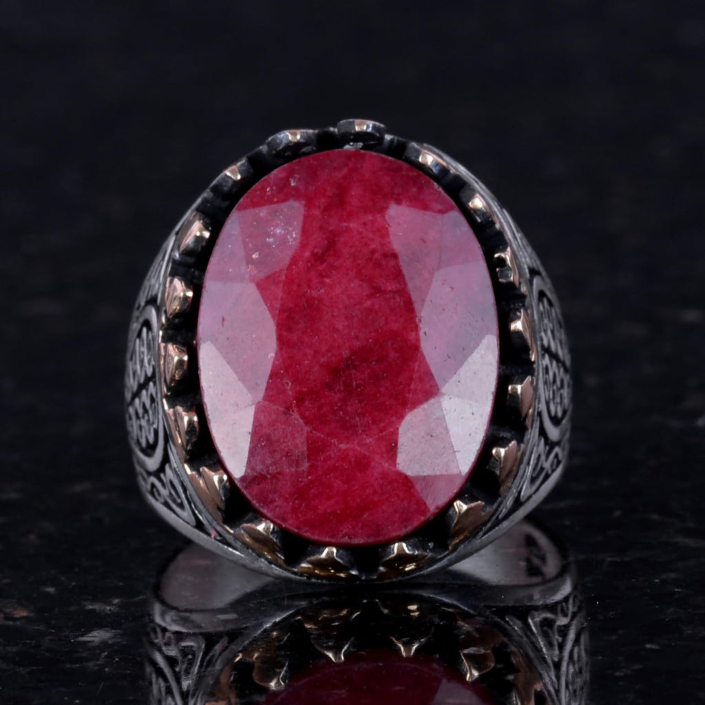 925 Sterling Silver Men's Ring - Natural Ruby Stone (Model-2) — 6