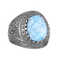 Natural Larimar Stone Ring, 925 Sterling Silver Men's Ring