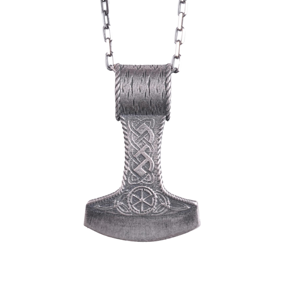 Handmade Viking Mjolnir Necklace - 925 Sterling Silver Chain Thor's Hammer Amulet (Silver)