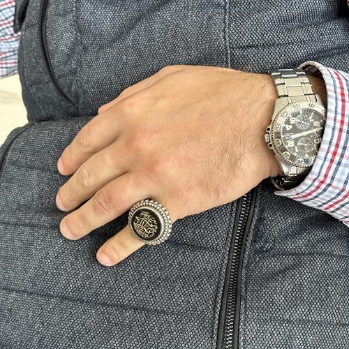 KAMBO Real Natural Agate Gemstone Ring, Handmade 925 Sterling Silver Ring, Islamic Accessories, Islamic Mens Jewelry, Oc