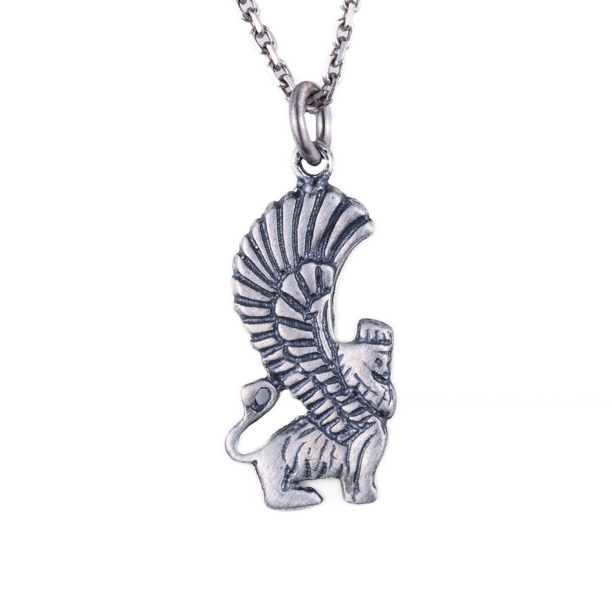 925 Sterling Silver Winged Lion Necklace - Handcrafted Mythological Jewelry - Protective Symbol Necklace