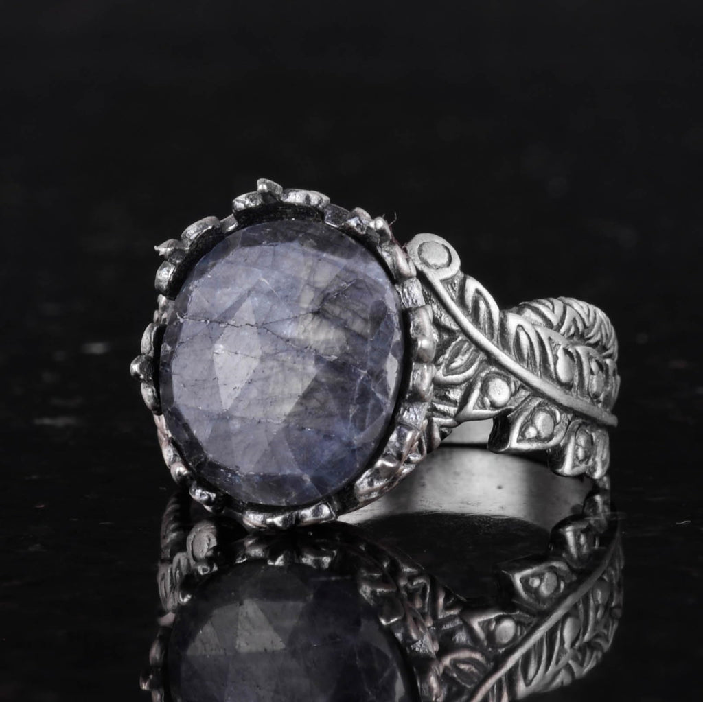 Natural Stone Ring - Handmade 925 Sterling Silver Jewelry (Gray Sapphire) — 5