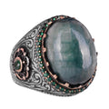 Synthetic Stone Ring - 925 Sterling Silver Handmade Ring - Synthetic Cabochon Emerald Ring