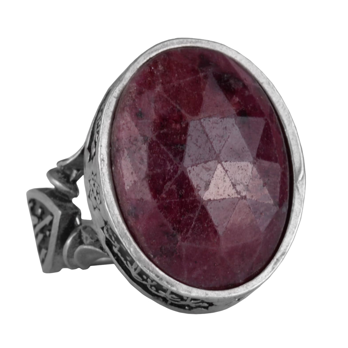 Men's Islamic Ring, Handmade 925 Sterling Silver, Red Sapphire Stone - Symbol of Passion, Protection, and Spirituality