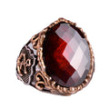 Garnet Stone Sailor Anchor Ring - 925 Sterling Silver