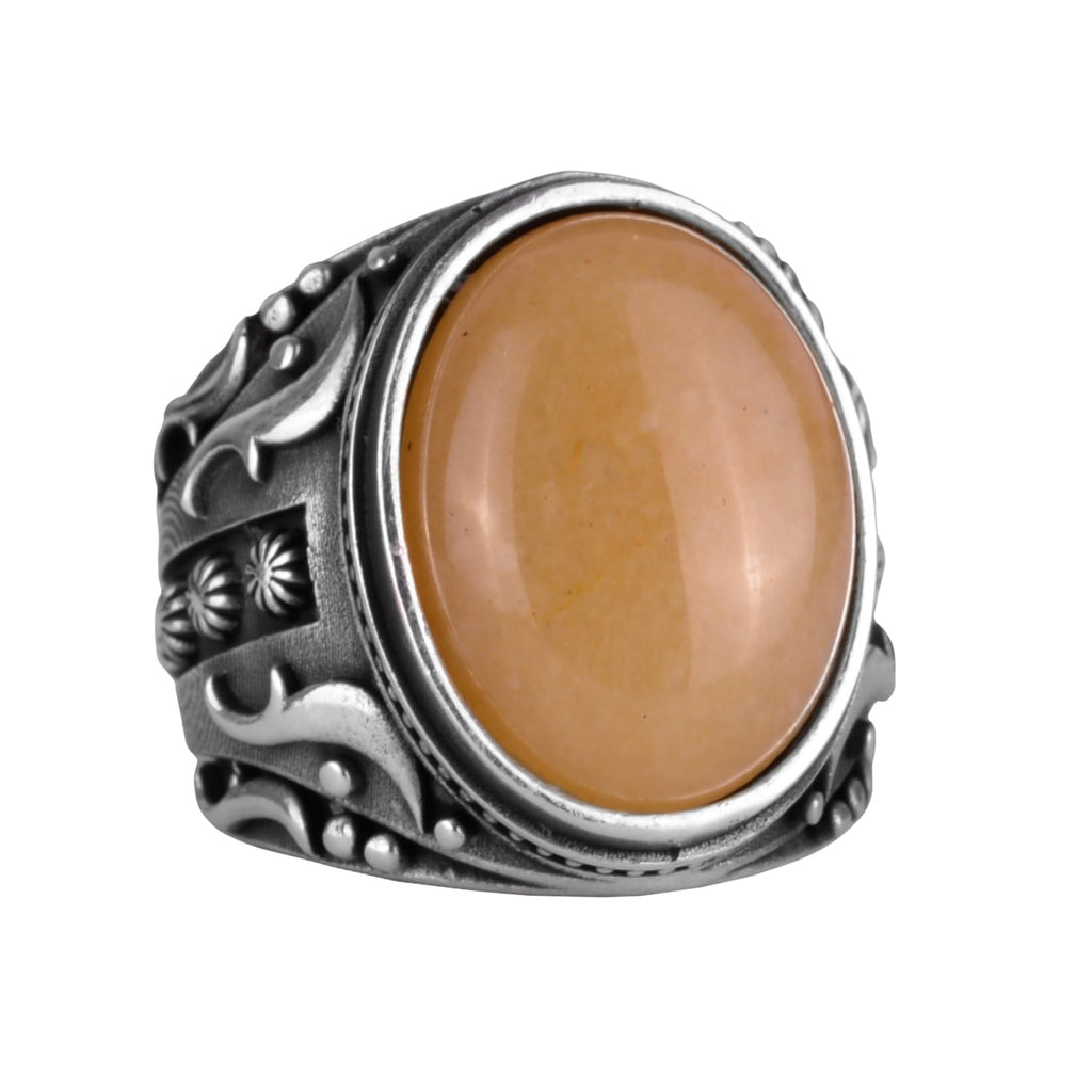 Natural Yellow Agate Stone Ring, 925 Sterling Silver