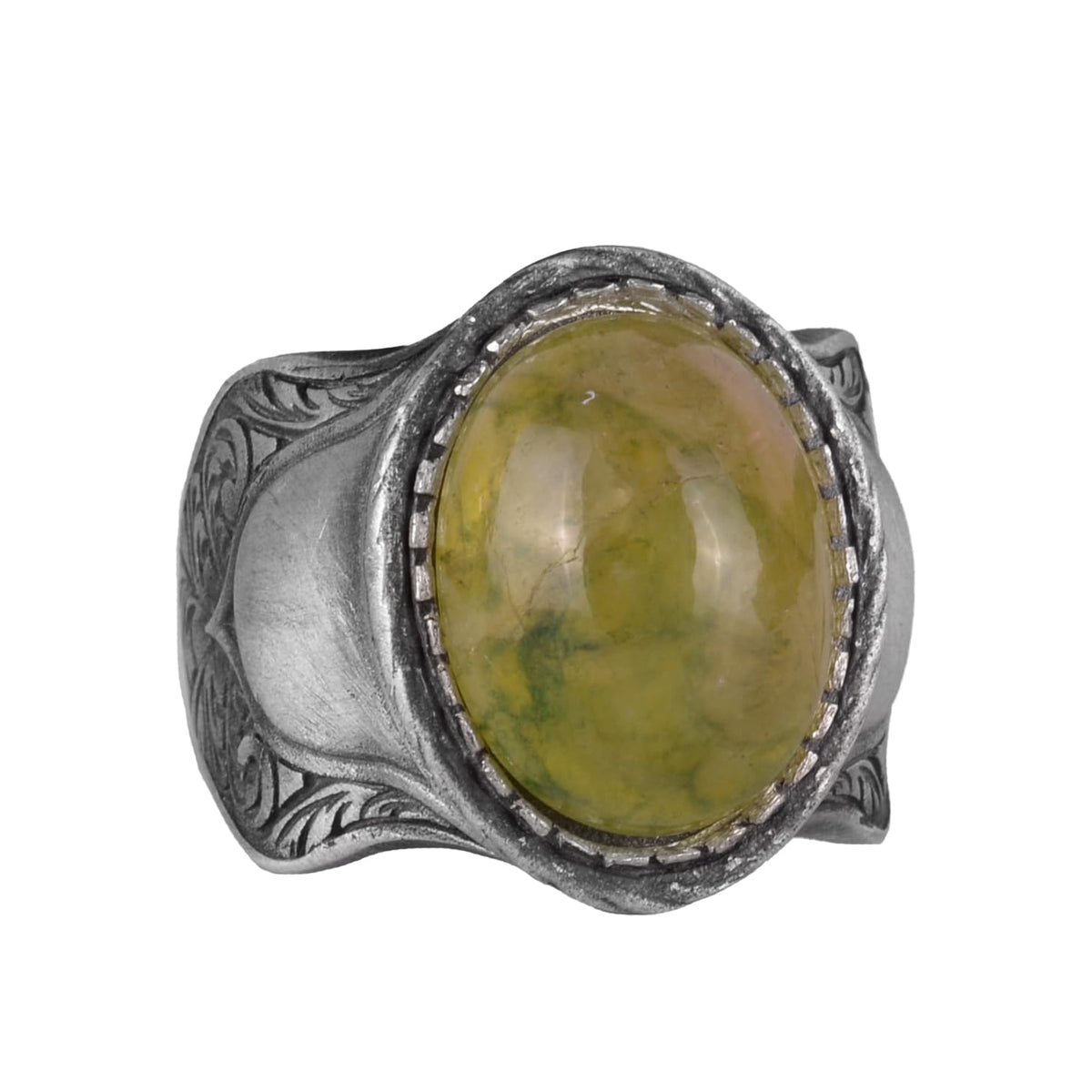 Natural Stone Ring, 925 Sterling Silver Ring, Prehnite