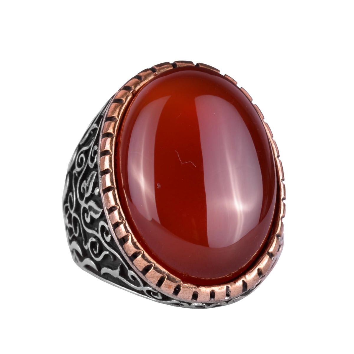 Handcrafted Natural Red Agate Stone Ring - 925 Sterling Silver