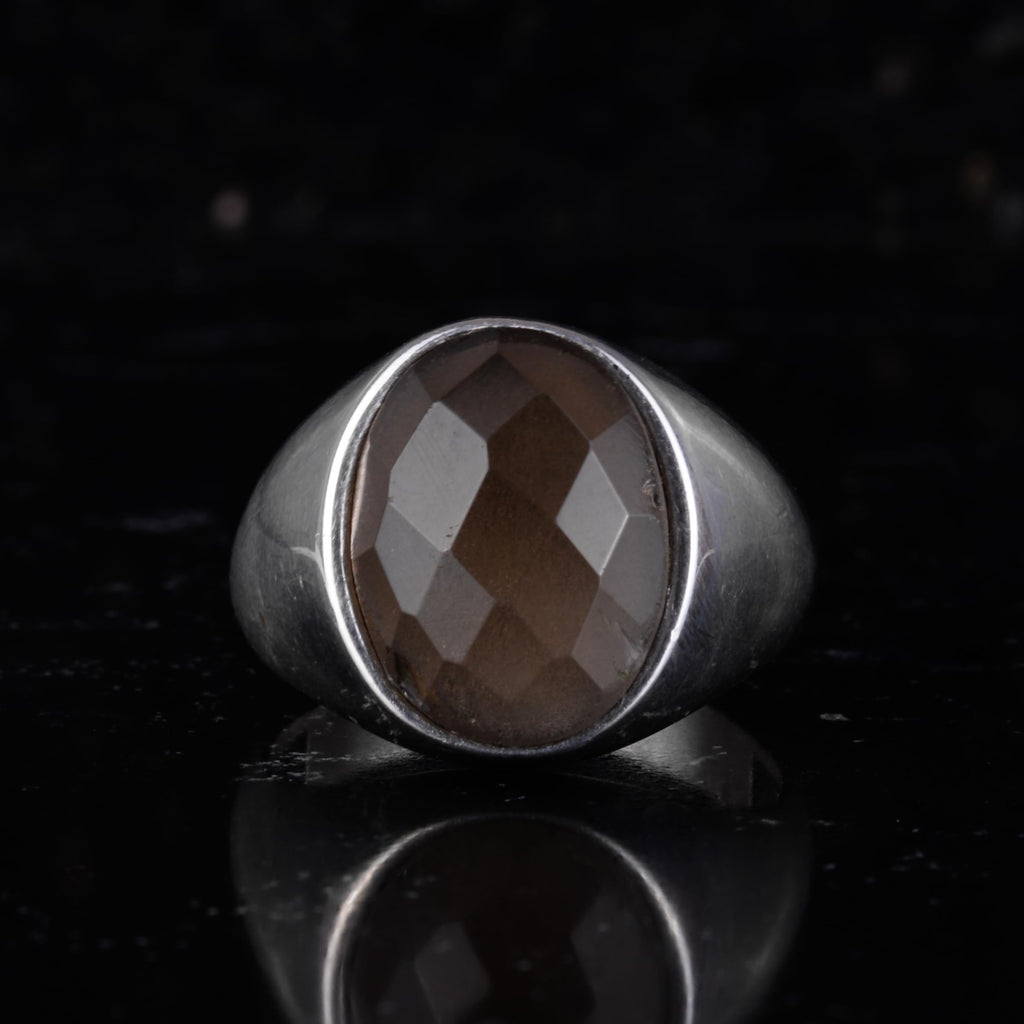 KAMBO Natural Men's Ring – 925 Sterling Silver Minimalist Oval Stone Ring – Handmade Classic Jewelry (Smoky Quartz) — 4