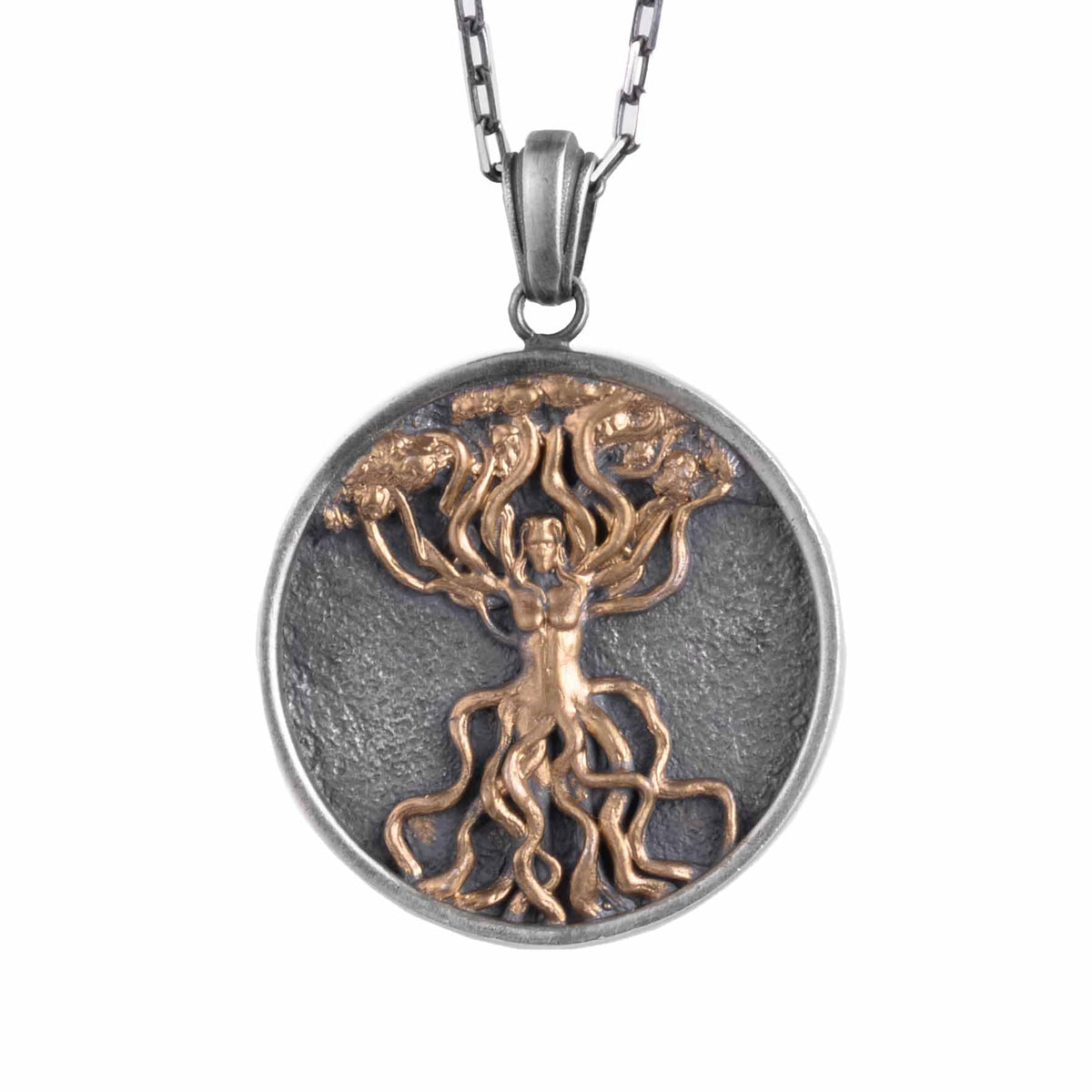 KAMBO Tree of Life Spirit Necklace - 925 Sterling Silver Handmade Chain Necklace for Men - Symbol of Life, Growth, and Strength for Nature Lovers (Gold Plated)