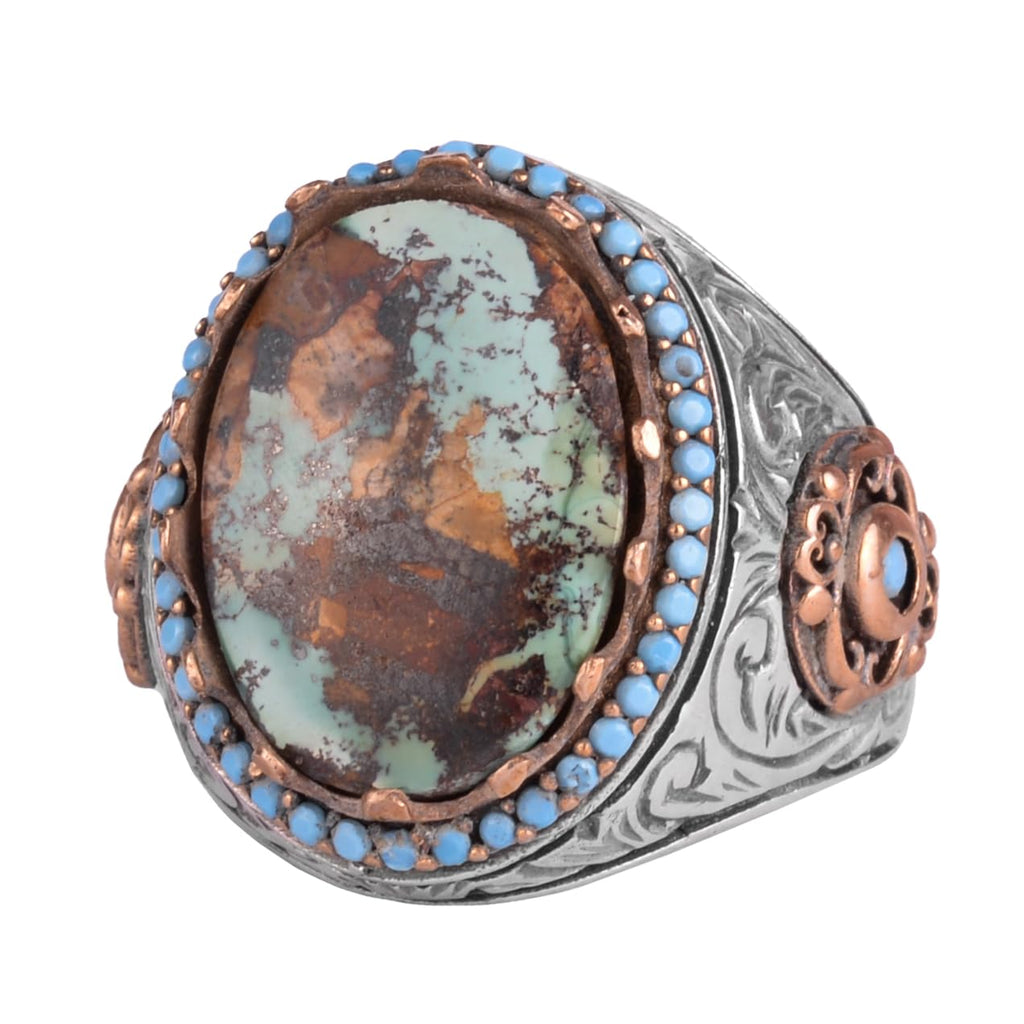 KAMBO Authentic Arizona Turquoise Stone Men's Ring - Natural Stone Handmade 925 Sterling Silver (Model-6)