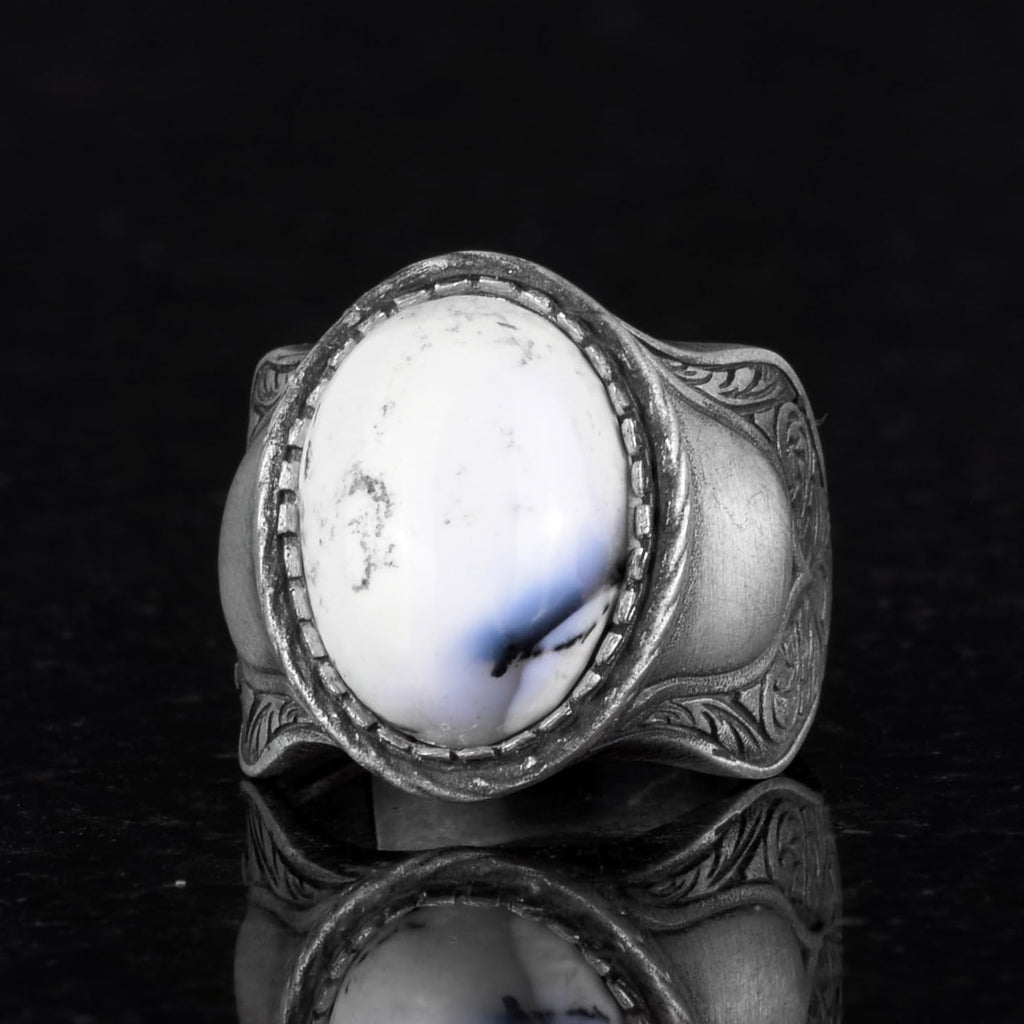 Dendrite Agate Men's Ring, 925 Sterling Silver Ring — 4
