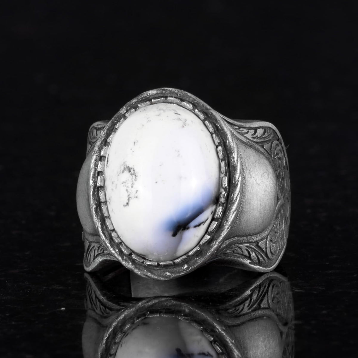 Dendrite Agate Men's Ring, 925 Sterling Silver Ring — 4