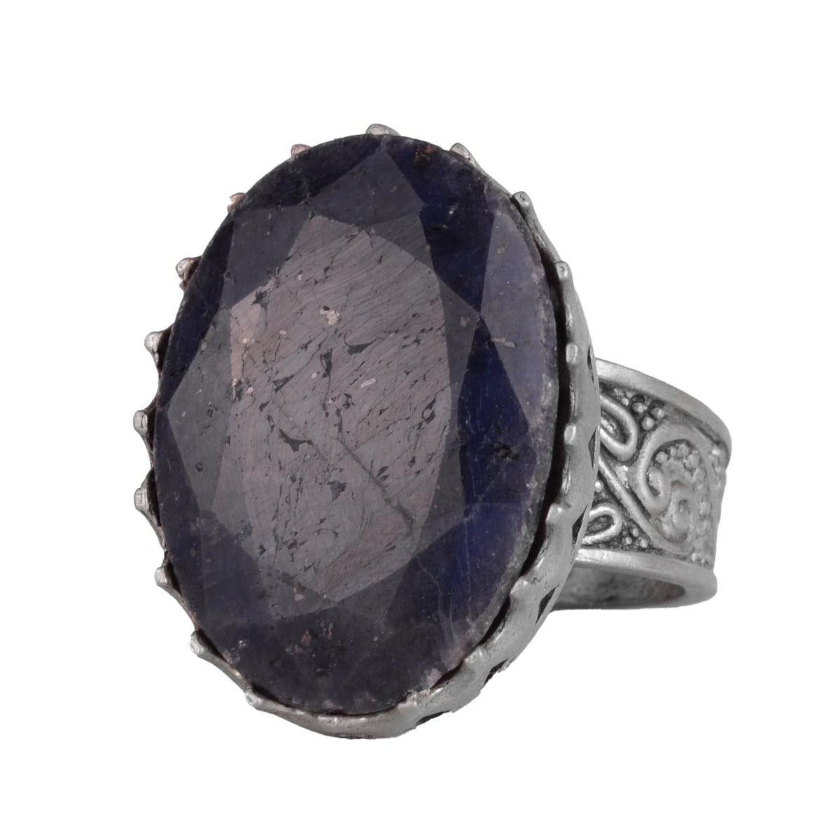 KAMBO Genuine Natural Sapphire Stone Silver Men's Statement Ring – Handmade Vintage Jewelry