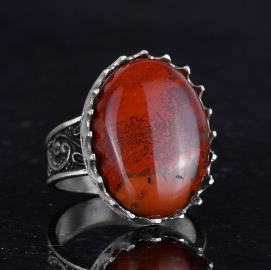 Natural Stone Ring - 925 Sterling Silver Large Ring - Handmade Ring (Red Bloodstone) — 5