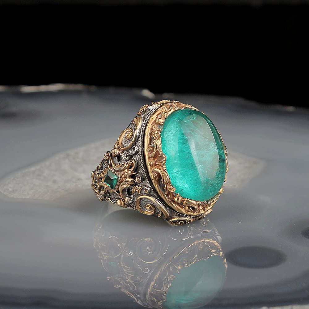 Artificial Paraiba Stone Silver Ring, Rhodium Plated Silver Ring, 925 Sterling Silver Ring, Green — 3