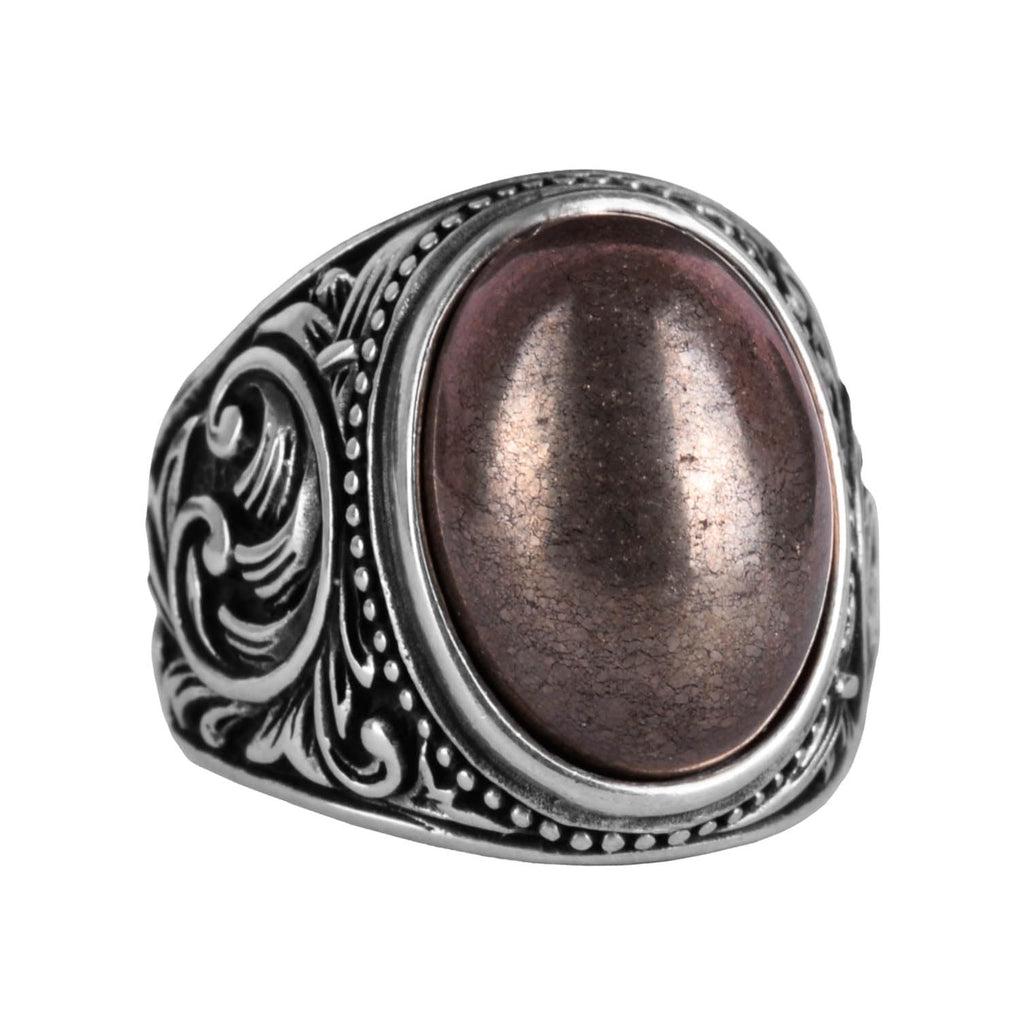 925 Sterling Silver Men's Ring, Handmade Natural Pyrite Stone Ring - Prosperity Design