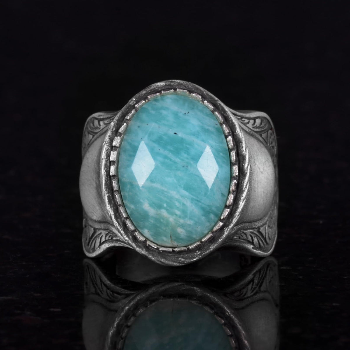 Natural Stone Ring, 925 Sterling Silver Ring, (Amazonite) — 4