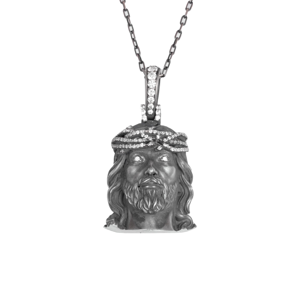 KAMBO Jesus Christ Necklace with Chain - 925 Sterling Silver Crown of Thorns Jewelry - Religious Statement Necklace for Men