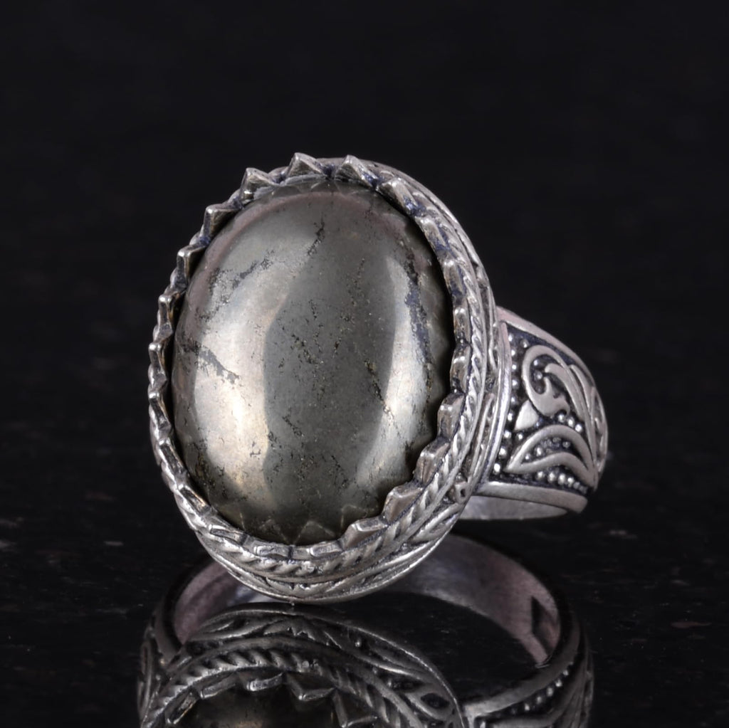Handmade Pyrite Natural Stone Ring - 925 Sterling Silver Men's Ring — 3
