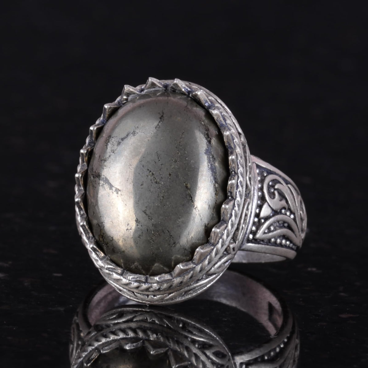 Handmade Pyrite Natural Stone Ring - 925 Sterling Silver Men's Ring — 3
