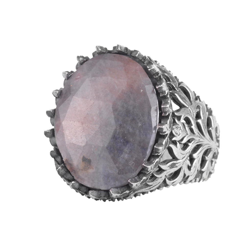 KAMBO Natural Sapphire Stone Men's Ring 925 Sterling Silver Handmade Oval Cut Statement Ring