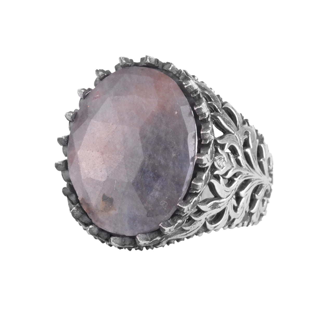 KAMBO Natural Sapphire Stone Men's Ring 925 Sterling Silver Handmade Oval Cut Statement Ring