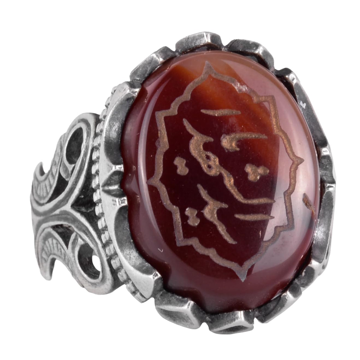 925 Sterling Silver Ring, Islamic Ring, Men's Ring, Natural Agate Stone (Model-5)