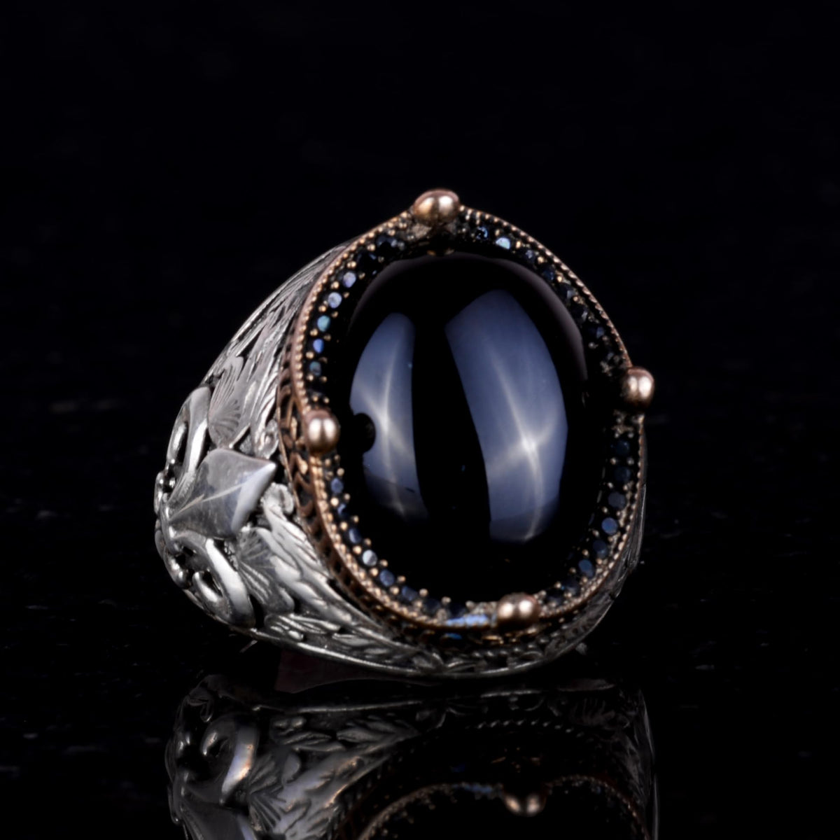 925 Sterling Silver Handmade Men's Ring - Available with Various Natural Stones (Onyx) — 3