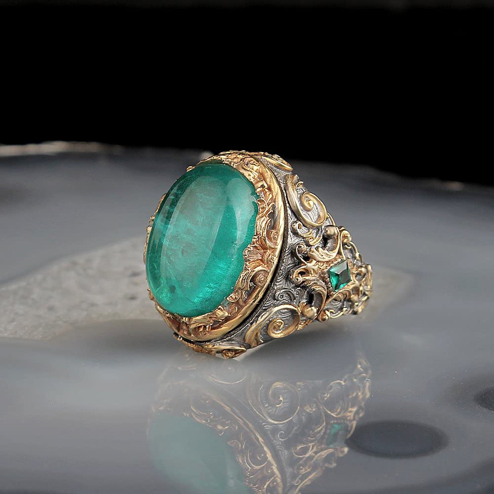Artificial Paraiba Stone Silver Ring, Rhodium Plated Silver Ring, 925 Sterling Silver Ring, Green — 4