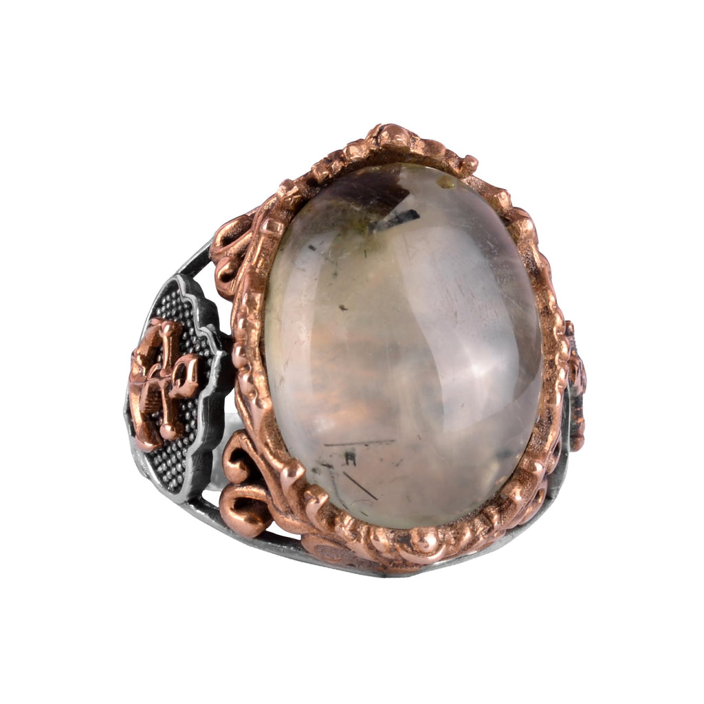 Handcrafted Prehnite Jade Ring - Sailboat Anchor 925 Sterling Silver Men's Ring