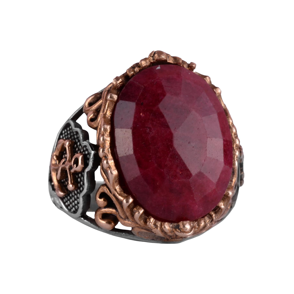 Nautical Anchor Silver Ring, Natural Stone Ring, 925 Sterling Silver Ring (Ruby)