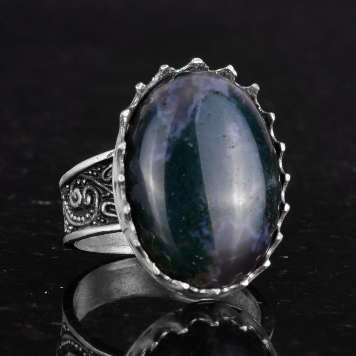 Natural Moss Agate Stone Ring - 925 Sterling Silver Handmade Ring — 5