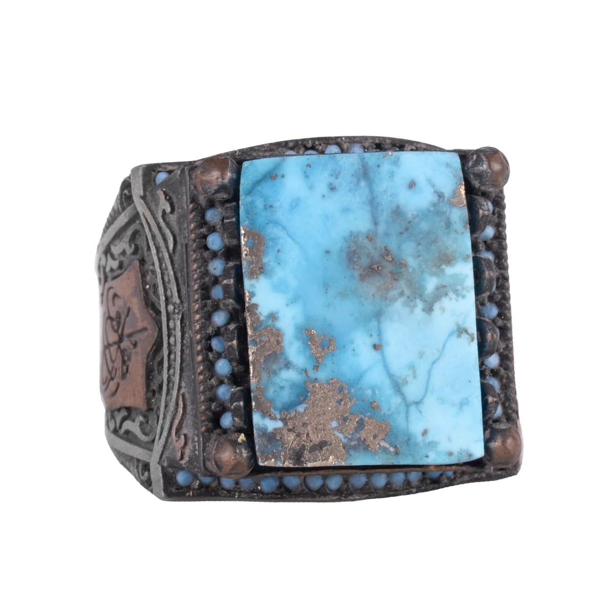 Natural Arizona Turquoise Stone Ring - 925 Sterling Silver Islamic Ring (Model-2)